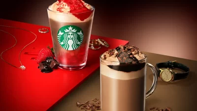 【スターバックス】　バレンタイン『カカオ & ストロベリー ムース フラペチーノ®』『カカオ ムース ラテ』発売中